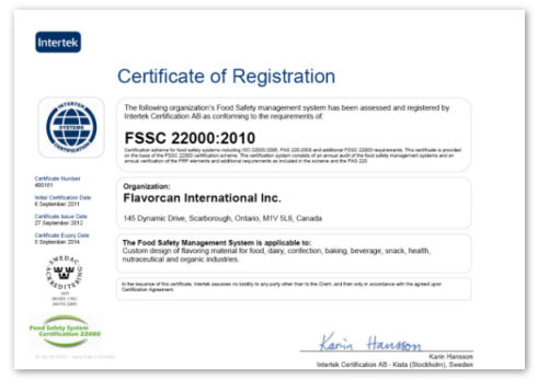 Flavorcan ISO Certificate FSSC 22000